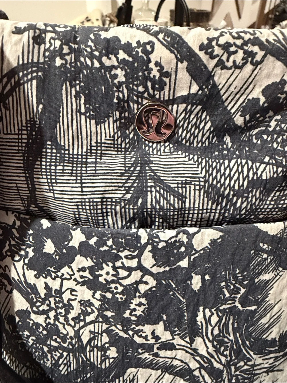 lululemon athletica Navy and Cream Floral Canvas Tote